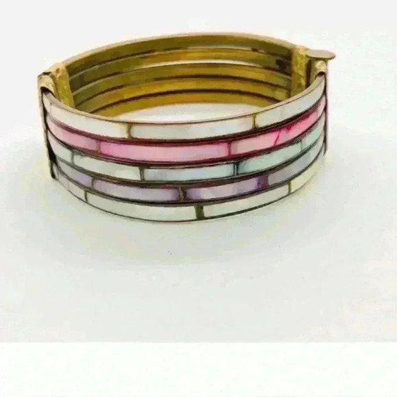 Vintage Brass Mother of Pearl Boho Bracelet - Picture 1 of 6
